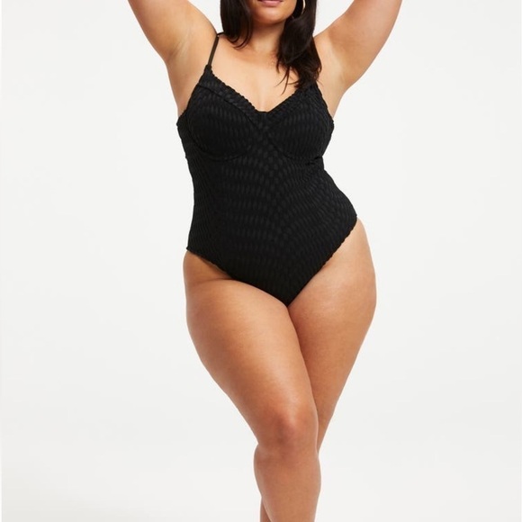 GOOD American Show Off Jacquard One Piece Black Swimsuit Size 2XL - Picture 11 of 12